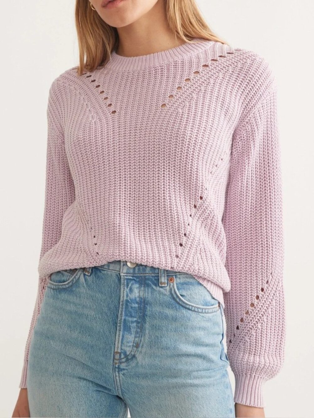 Marine Layer Pink Lilac Ramona Pointelle Sweater Size M